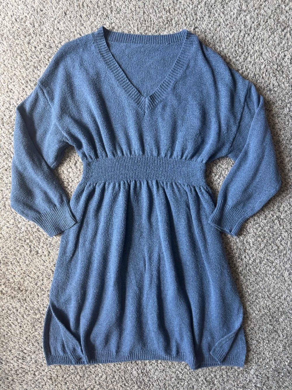 Shein Curve Blue V-Neck Smocked Waist Sweater Dress 3XL Plus
